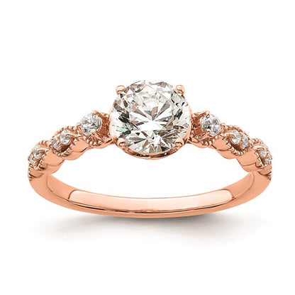 14k Rose Gold (Holds 1 carat (6.5mm) Round Center) 1/8 carat Diamond Semi-Mount Engagement Ring