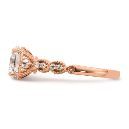 14k Rose Gold (Holds 1.5 carat (7.5mm) Round Center) 1/6 carat Diamond Semi-Mount Engagement Ring