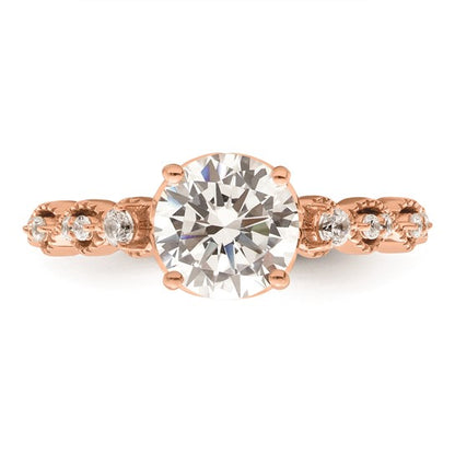 14k Rose Gold (Holds 1.5 carat (7.5mm) Round Center) 1/6 carat Diamond Semi-Mount Engagement Ring