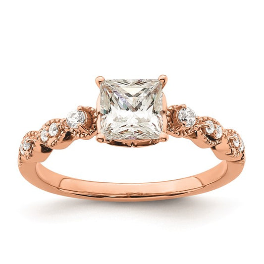 14k Rose Gold (Holds 1 carat (5.5mm) Princess Center) 1/8 carat Diamond Semi-Mount Engagement Ring