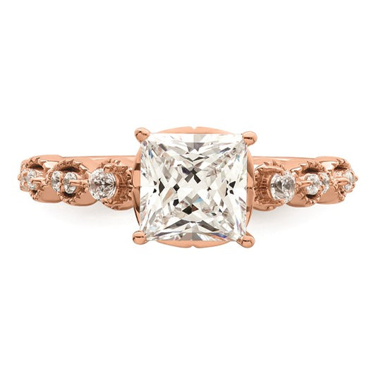 14k Rose Gold (Holds 1.5 carat (6.5mm) Princess Center) 1/6 carat Diamond Semi-Mount Engagement Ring