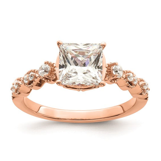 14k Rose Gold (Holds 1.5 carat (6.5mm) Princess Center) 1/6 carat Diamond Semi-Mount Engagement Ring