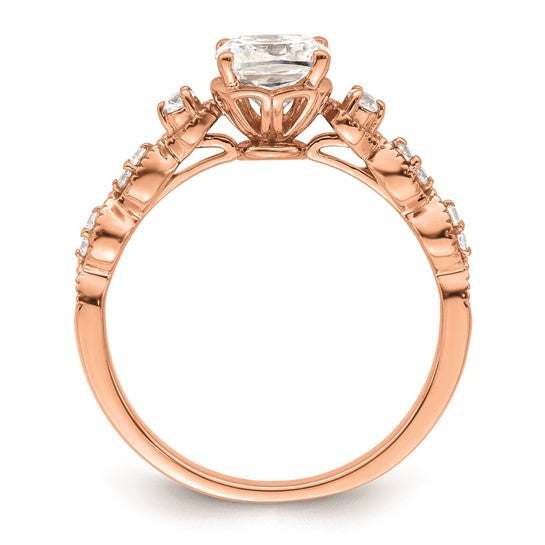 14k Rose Gold (Holds 1 carat (6.00mm) Cushion Center) 1/8 carat Diamond Semi-Mount Engagement Ring