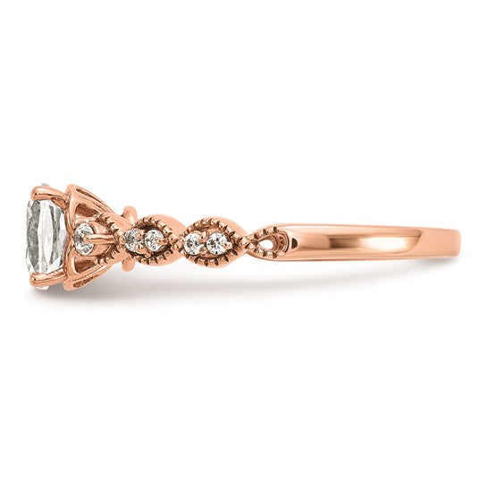 14k Rose Gold (Holds 1 carat (6.00mm) Cushion Center) 1/8 carat Diamond Semi-Mount Engagement Ring