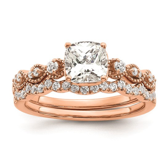 14k Rose Gold (Holds 1 carat (6.00mm) Cushion Center) 1/8 carat Diamond Semi-Mount Engagement Ring