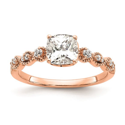 14k Rose Gold (Holds 1 carat (6.00mm) Cushion Center) 1/8 carat Diamond Semi-Mount Engagement Ring