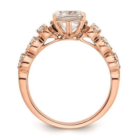 14k Rose Gold (Holds 1.5 carat (7.00mm) Cushion Center) 1/6 carat Diamond Semi-Mount Engagement Ring