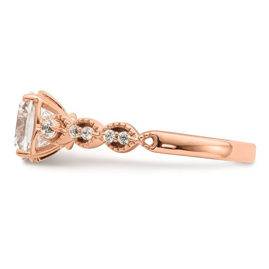 14k Rose Gold (Holds 1.5 carat (7.00mm) Cushion Center) 1/6 carat Diamond Semi-Mount Engagement Ring