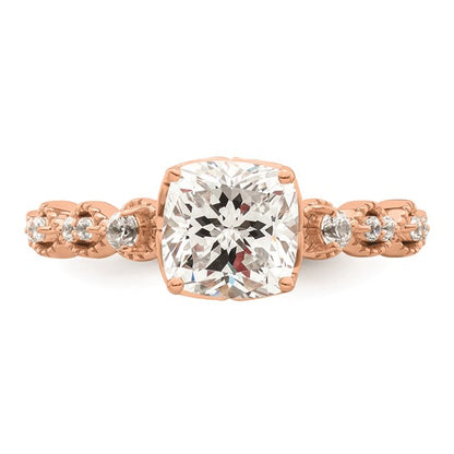 14k Rose Gold (Holds 1.5 carat (7.00mm) Cushion Center) 1/6 carat Diamond Semi-Mount Engagement Ring