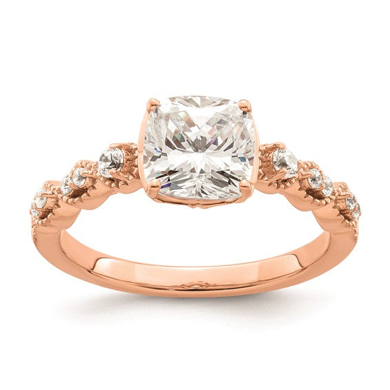 14k Rose Gold (Holds 1.5 carat (7.00mm) Cushion Center) 1/6 carat Diamond Semi-Mount Engagement Ring