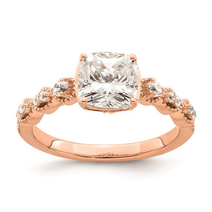 14k Rose Gold (Holds 1.5 carat (7.00mm) Cushion Center) 1/6 carat Diamond Semi-Mount Engagement Ring