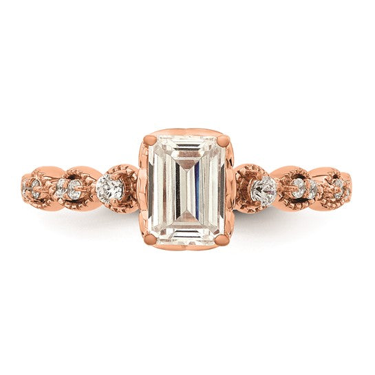 14k Rose Gold (Holds 1 carat (6.9x5.2mm) Emerald-cut Center) 1/8 carat Diamond Semi-Mount Engagement Ring