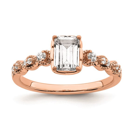 14k Rose Gold (Holds 1 carat (6.9x5.2mm) Emerald-cut Center) 1/8 carat Diamond Semi-Mount Engagement Ring