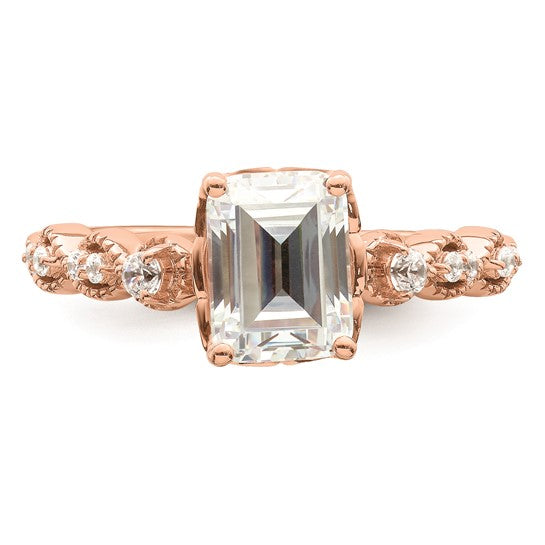 14k Rose Gold (Holds 1.5 carat (8x6mm) Emerald-cut Center) 1/6 carat Diamond Semi-Mount Engagement Ring