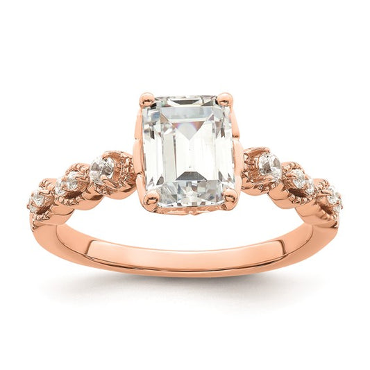 14k Rose Gold (Holds 1.5 carat (8x6mm) Emerald-cut Center) 1/6 carat Diamond Semi-Mount Engagement Ring