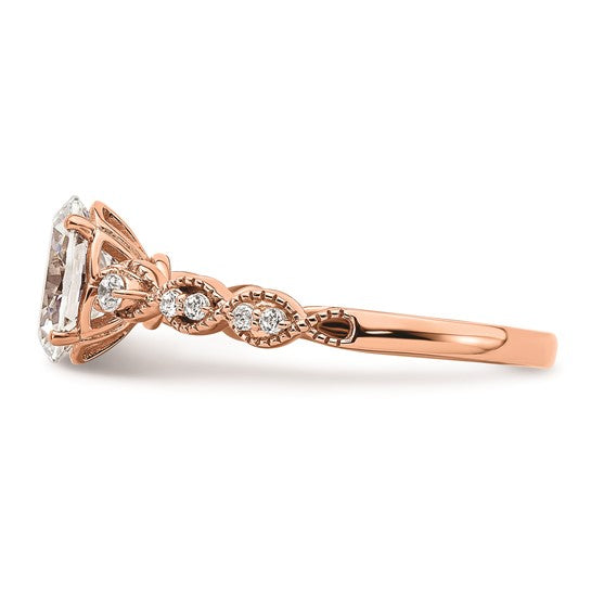14k Rose Gold (Holds 1 carat (8.00x6.1mm) Oval Center) 1/8 carat Diamond Semi-Mount Engagement Ring