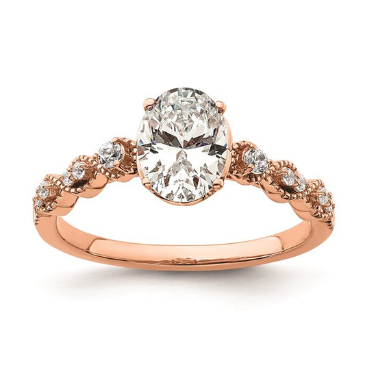 14k Rose Gold (Holds 1 carat (8.00x6.1mm) Oval Center) 1/8 carat Diamond Semi-Mount Engagement Ring