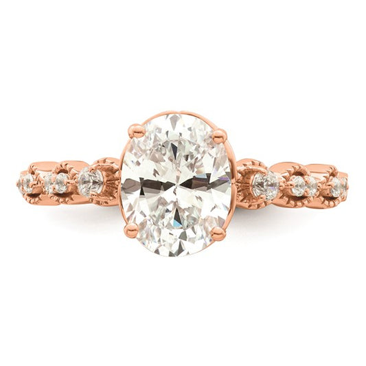 14k Rose Gold (Holds 1.5 carat (9.2x6.9mm) Oval Center) 1/6 carat Diamond Semi-Mount Engagement Ring