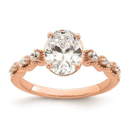 14k Rose Gold (Holds 1.5 carat (9.2x6.9mm) Oval Center) 1/6 carat Diamond Semi-Mount Engagement Ring