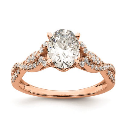 14k Rose Gold Criss-Cross (Holds 1 carat (8.00x6.1mm) Oval Center) 1/5 carat Diamond Semi-Mount Engagement Ring