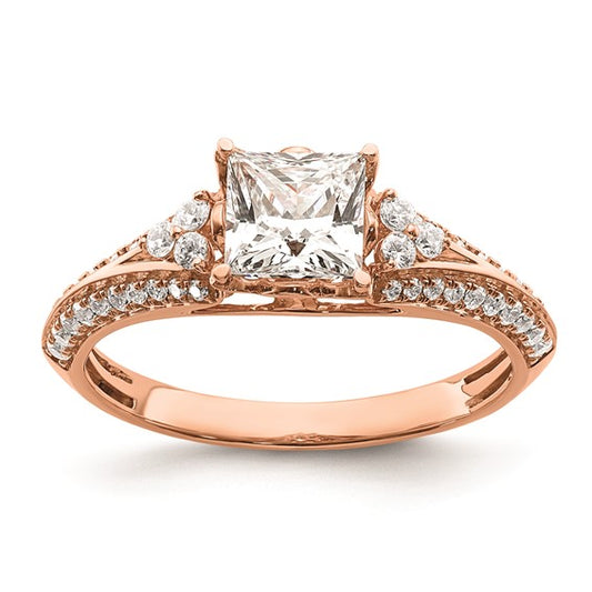 14k Rose Gold (Holds 1 carat (5.5mm) Princess Center) 1/3 carat Diamond Semi-Mount Engagement Ring