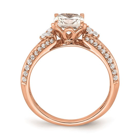 14k Rose Gold (Holds 1 carat (6.00mm) Cushion Center) 1/3 carat Diamond Semi-Mount Engagement Ring