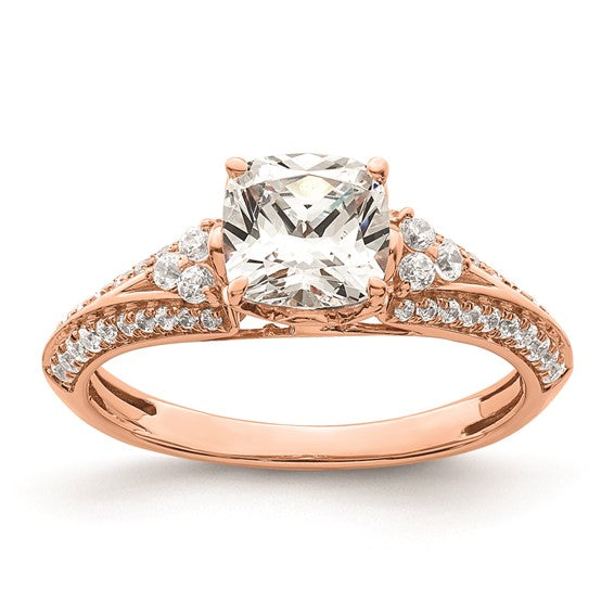 14k Rose Gold (Holds 1 carat (6.00mm) Cushion Center) 1/3 carat Diamond Semi-Mount Engagement Ring