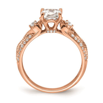 14k Rose Gold (Holds 1 carat (6.00mm) Cushion Center) 1/4 carat Diamond Semi-Mount Engagement Ring