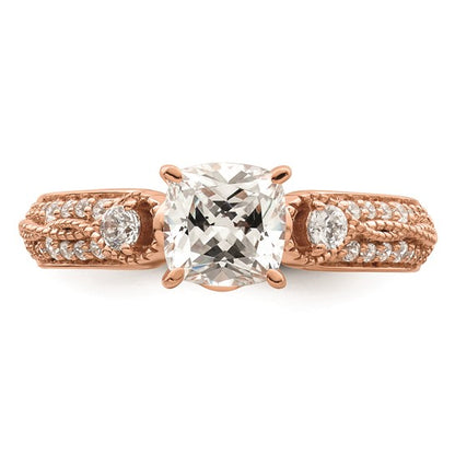 14k Rose Gold (Holds 1 carat (6.00mm) Cushion Center) 1/4 carat Diamond Semi-Mount Engagement Ring