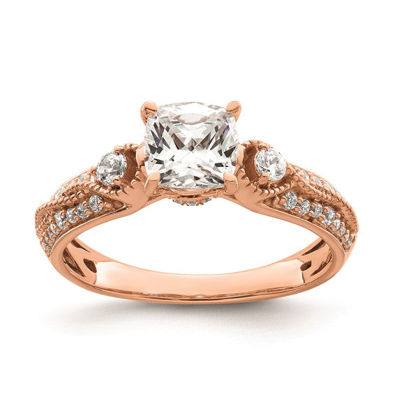 14k Rose Gold (Holds 1 carat (6.00mm) Cushion Center) 1/4 carat Diamond Semi-Mount Engagement Ring