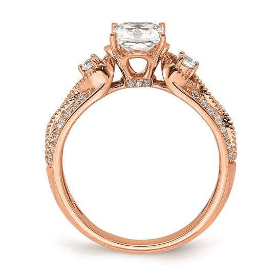 14k Rose Gold (Holds 1 carat (5.5mm) Princess Center) 1/4 carat Diamond Semi-Mount Engagement Ring