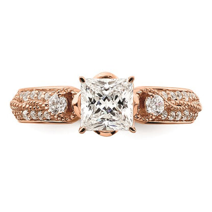 14k Rose Gold (Holds 1 carat (5.5mm) Princess Center) 1/4 carat Diamond Semi-Mount Engagement Ring