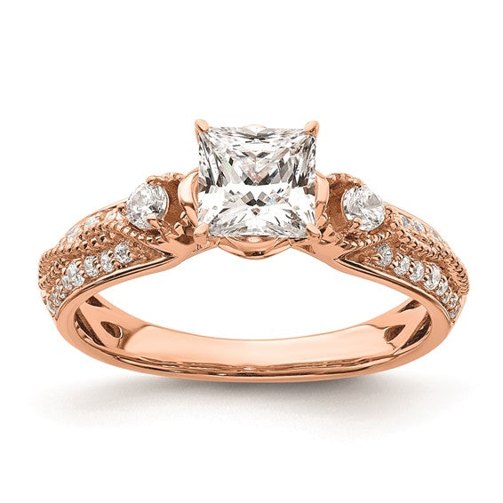 14k Rose Gold (Holds 1 carat (5.5mm) Princess Center) 1/4 carat Diamond Semi-Mount Engagement Ring