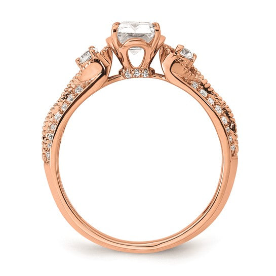 14k Rose Gold (Holds 1 carat (6.9x5.2mm) Emerald-cut Center) 1/4 carat Diamond Semi-Mount Engagement Ring