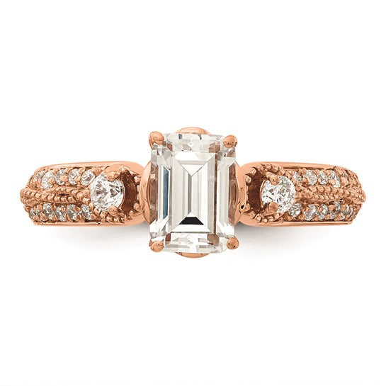 14k Rose Gold (Holds 1 carat (6.9x5.2mm) Emerald-cut Center) 1/4 carat Diamond Semi-Mount Engagement Ring