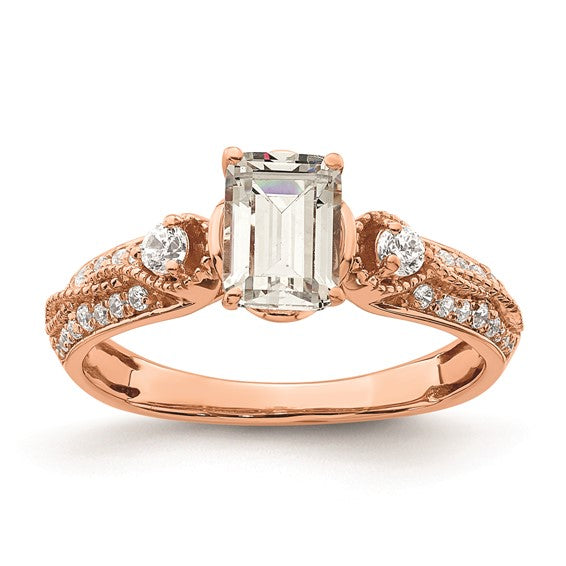 14k Rose Gold (Holds 1 carat (6.9x5.2mm) Emerald-cut Center) 1/4 carat Diamond Semi-Mount Engagement Ring