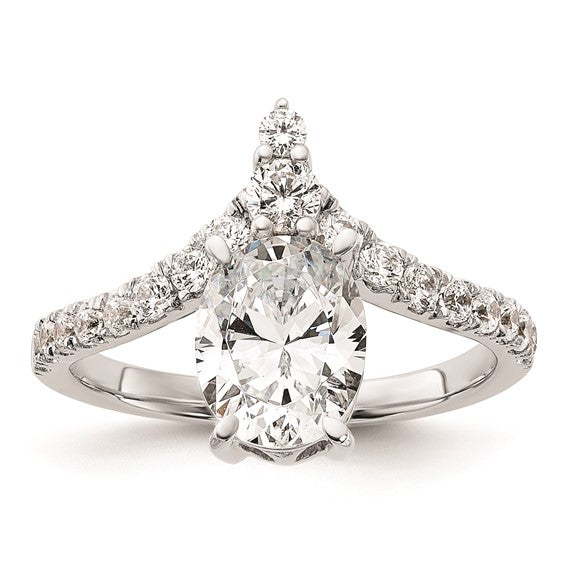 14k White Gold Asymmetric (Holds 1.5 carat (9.2x6.9mm) Oval Center) 5/8 carat Diamond Semi-Mount Engagement Ring