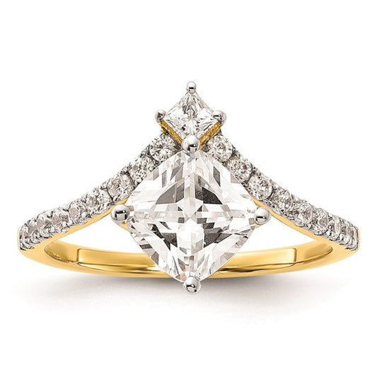 14k Asymmetric (Holds 1.5 carat (7.00x6.9mm) Cushion Center) 1/2 carat Diamond Semi-Mount Engagement Ring