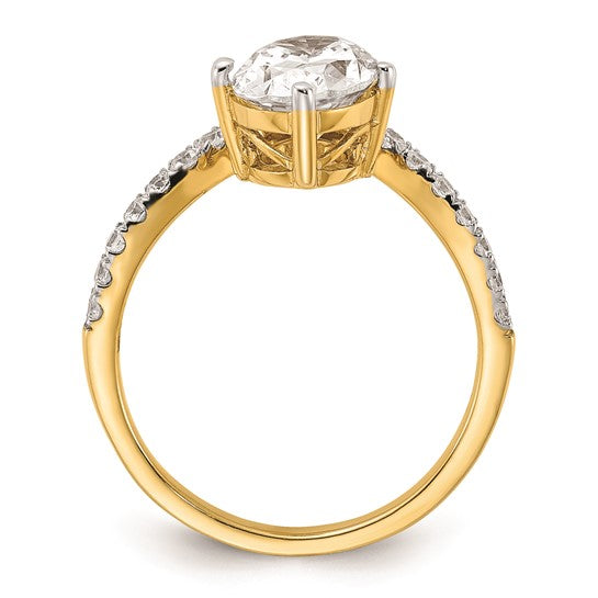 14k Asymmetric (Holds 1.5 carat (9.2x6.9mm) Oval Center) 1/2 carat Diamond Semi-Mount Engagement Ring