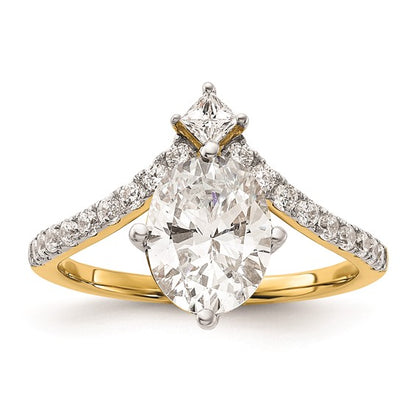 14k Asymmetric (Holds 1.5 carat (9.2x6.9mm) Oval Center) 1/2 carat Diamond Semi-Mount Engagement Ring