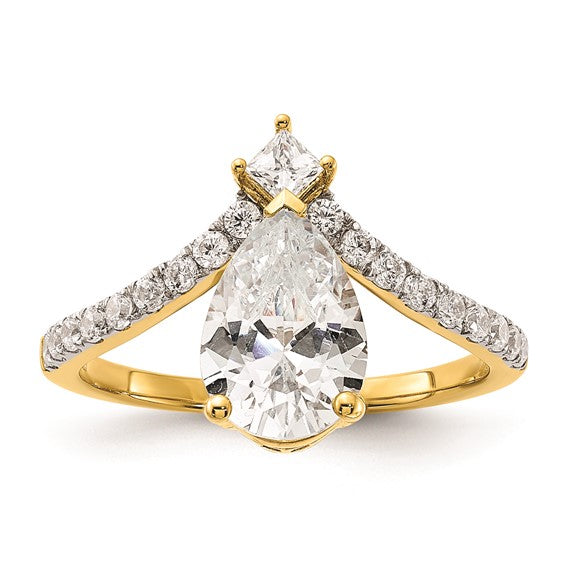 14k Asymmetric (Holds 1.5 carat (10x6.4mm) Pear Center) 1/2 carat Diamond Semi-Mount Engagement Ring