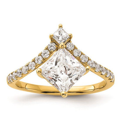 14k Asymmetric (Holds 1.5 carat (6.5mm) Princess Center) 1/2 carat Diamond Semi-Mount Engagement Ring
