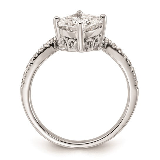 14k White Gold Asymmetric (Holds 1.5 carat (7.00x6.9mm) Cushion Center) 1/5 carat Diamond Semi-Mount Engagement Ring