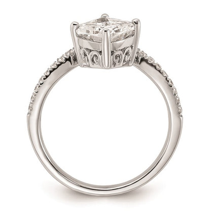 14k White Gold Asymmetric (Holds 1.5 carat (7.00x6.9mm) Cushion Center) 1/5 carat Diamond Semi-Mount Engagement Ring