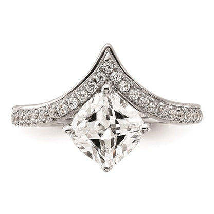 14k White Gold Asymmetric (Holds 1.5 carat (7.00x6.9mm) Cushion Center) 1/5 carat Diamond Semi-Mount Engagement Ring