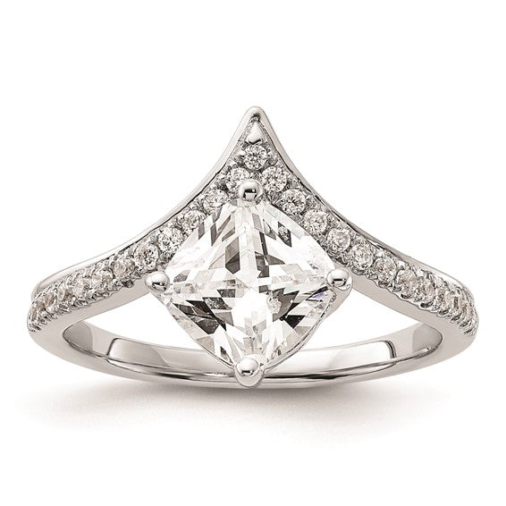 14k White Gold Asymmetric (Holds 1.5 carat (7.00x6.9mm) Cushion Center) 1/5 carat Diamond Semi-Mount Engagement Ring