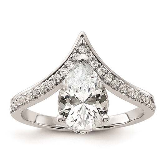 14k White Gold Asymmetric (Holds 1.5 carat (10x6.4mm) Pear Center) 1/5 carat Diamond Semi-Mount Engagement Ring