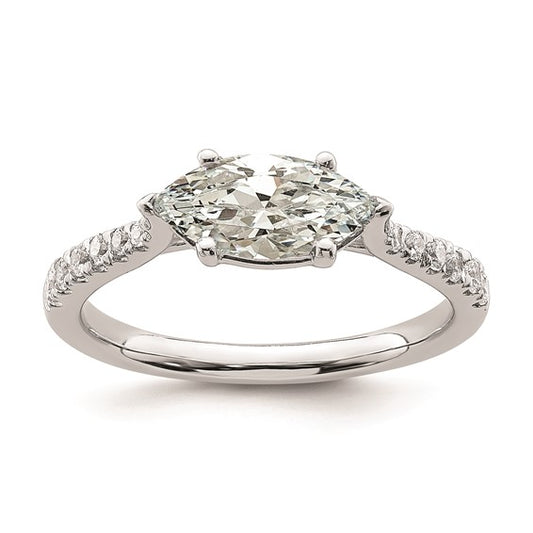 14k White Gold East West (Holds 3/4 carat (9.2x5.00mm) Marquise Center) 1/5 carat Diamond Semi-Mount Engagement Ring