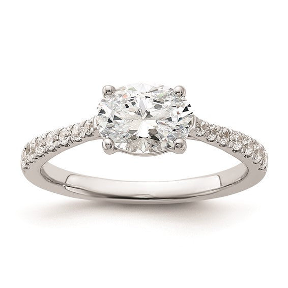 14k White Gold East West (Holds 1 carat (8.00x6.1mm) Oval Center) 1/4 carat Diamond Semi-Mount Engagement Ring