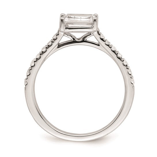 14k White Gold East West (Holds 1 carat (6.9x5.2mm) Emerald-cut Center) 1/4 carat Diamond Semi-Mount Engagement Ring